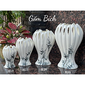 Mua Bình Hoa Lọ Hoa Bàn Tay Phật Vẽ Trúc Cổ Men Trắng - Gốm Sứ Bát Tràng
