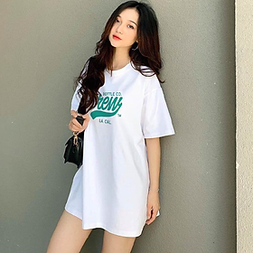 Áo Thun Nữ 100% Cotton Màu Trắng In Chữ CREW LA CAL