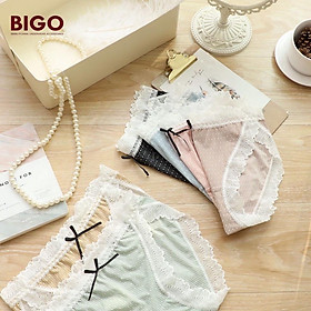 Quần Lót Nữ Viền Ren Midori Họa Tiết Chấm Bi Sexy, Quần Chip Đáy Lót Cotton Kháng Khuẩn B25