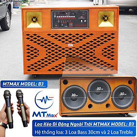 Loa kéo di động MTMax B3 - Dàn karaoke ngoài trời 3 bass 3 tấc, 2 treble - Loa khủng long 3 đường tiếng công suất cực lớn đến 7000W - Kèm 2 micro không dây UHF - Đầy đủ kết nối Bluetooth, AV, USB, SD card - Vỏ gỗ cao cấp âm thanh mạnh mẽ - Hàng nhập khẩu