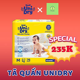 (MẪU MỚI) Tã/bỉm quần UniDry siêu khô thoáng gói Jumbo size M76/L68/XL60/XXL54