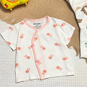 Áo Sơ Sinh Ngắn Tay Họa Tiết Viền Màu Chất Petit Mềm Mát, Co Giãn 4 Chiều - Viền Hồng