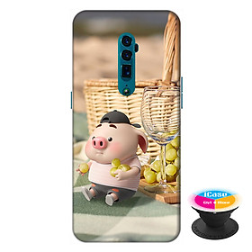 Ốp lưng điện thoại Oppo Reno 10X Zoom hình Heo Con Tham Ăn tặng kèm giá đỡ điện thoại iCase xinh xắn - Hàng chính hãng