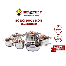 Mua Bộ nồi Đức 6 món CHEF & CHEF -6688 Đun nấu nhanh và tiết kiệm năng lượng nhờ đáy 5 lớp - Hàng Chính Hãng