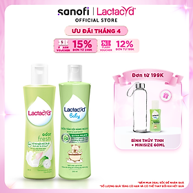 Bộ Dung Dịch Vệ Sinh Phụ Nữ Lactacyd Odor Fresh Ngăn Mùi 24H 250ml + Sữa Tắm Gội Trẻ em Lactacyd Baby Extra Milky 250ml