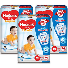 Combo 3 Gói Tã Quần Huggies Dry Gói Cực Đại M74 (74 Miếng)