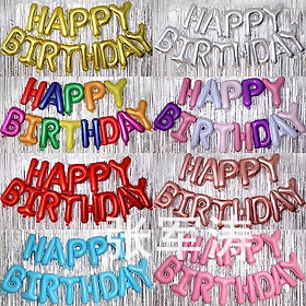 Bộ bóng chữ happy birthday tặng kèm 2 rèm bạc, bơm tay và đồ dán