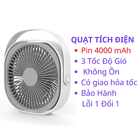 Quạt Mini Để Bàn M102, Quạt Tích Điện Dung Lượng Pin 4000 mAh, 3 Chế Độ Gió, Xoay 360 Độ - Hàng Chính Hãng