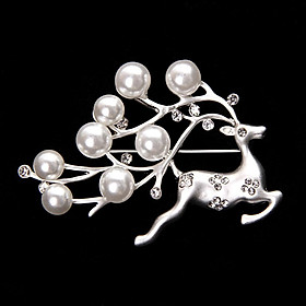 Delicate White Pearl Horn Elk Rhinestone Brooch Pin Christmas Holiday Gift
