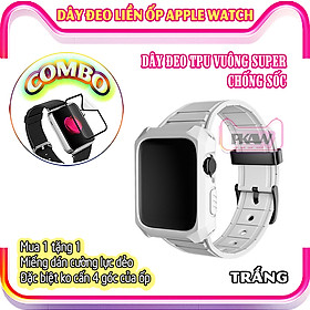 Mua Dây Đeo liền ốp dành cho Apple Watch 7/6/5/4/3/2/1 size 38/40/41/42/44/45mm TPU vuông SUPER chống sốc - nhiều màu (tặng cường lực dẻo theo size)