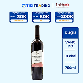 Rượu Vang Đỏ Ladofoods Chateau Dalat Tradition Merlot 750ml 12,5% - Không Kèm Hộp