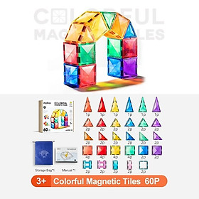 Đồ chơi xếp hình nam châm ánh sáng cầu vồng Mideer Colorful Magnetic Tiles cho bé từ 3 tuổi trở lên