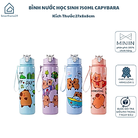 Bình Nước Nhựa 700ml Hình Capybara Siêu Yêu Cho Bé - HÀNG CHÍNH HÃNG MINIIN