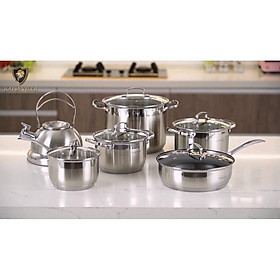 Mua BỘ NỒI VÀ CHẢO 6 MÓN 12 CHI TIẾT công nghệ Đức aquadew 9 đáy inox 304