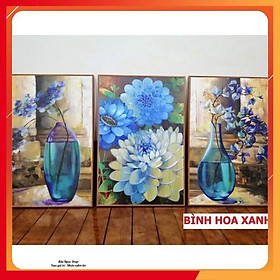 Tranh canvas khung VIP 40x60cm x 3 tranh - Bình hoa xanh