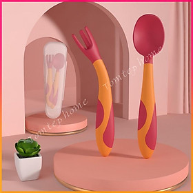 Mua Thìa Dĩa Nĩa Tập Xúc Bẻ Cong Cho Bé Ăn Dặm Mẫu 3 Xiên Kèm Hộp Đựng