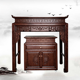 Mua BỘ án gian gỗ thờ   Bàn Thờ Kèm Tủ Gỗ Sồi Nga  Án gian   bàn cúng gỗ sồi hoa sen kèm tủ - Màu vàng