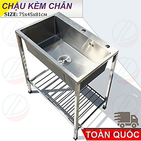 Bộ Chậu Rửa Chén Bát Có Chân Inox Kazta Nhiều Kích Thước - Gồm Chậu, kệ chân, bộ xả - Bộ 06 75x45x81cm
