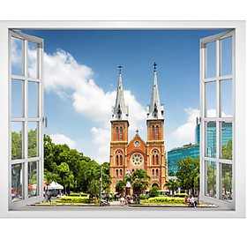 Tranh dán tường cửa sổ cảnh Sài Gòn - Nhà Thờ Đức Bà - VT0388
