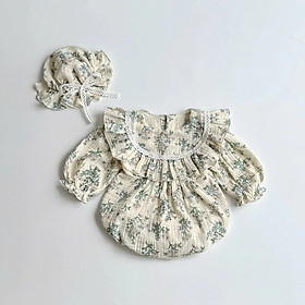 Set Body Tay Dài Hoa Tiết Hoa Nhí Cổ Yếm Cho Bé Gái Sơ Sinh 1 2 Tuổi Từ 3-11kg Dành Cho Bé Gái