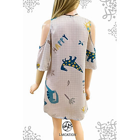 Đầm mặc nhà khoét vai LMcation Tencel - Xanh ngọc hoa văn