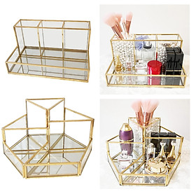 2pcs Makeup Organizer Clear Glass Cosmetic Drawers Holder Case Box Storage