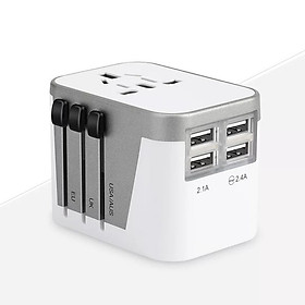 Ổ cắm quốc tế cao cấp 4 cổng sạc USB ( Tặng 03 nút kẹp giữ dây điện )