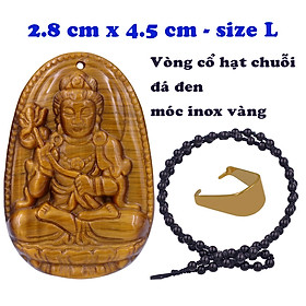 Mặt Phật Đại thế chí đá mắt hổ 4.5 cm kèm vòng cổ hạt chuỗi đá đen - mặt dây chuyền size lớn - size L, Mặt Phật bản mệnh