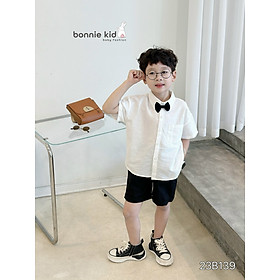 Bộ cộc tay bé trai sành điệu 1-8 tuổi áo sơ mi kèm nơ vải thấm hút mồ hôi kiểu dáng thời trang