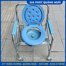 GHẾ BÔ VỆ SINH INOX CÓ BÁNH XE BÔ RỜI CHO NGƯỜI GIÀ MẸ BẦU