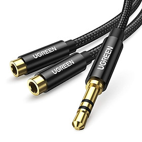Mua Dây chuyển đổi 3.5mm 1 đầu đực sang 2 đầu 3.5mm cái UGREEN AV123 vỏ bện nylon  dài 20CM - Hàng nhập khẩu chính hãng