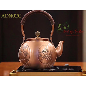 Mua Ấm Đun Nước Đồng Đỏ Nguyên Chất - Họa Tứ Quý - Dung Tích 1200ml