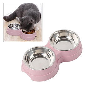 Stainless Steel Double Twin Pet Cat Bowl Water Food Easy To Clean Blue