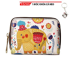 Ví mini cầm tay nữ in hình họa sỉ Tặng móc khoa cá heo