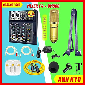 Bộ Mic Thu Âm BM900 Mixer F4 Bluetooth Âm Thanh Sống Động, Tùy Chỉnh Độ Vang Hỗ Trợ Lắp Đặt
