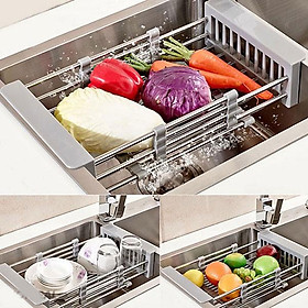 Khay Kệ Inox Đựng Chén Bát Rau Củ Kéo Xếp Bồn Rửa Chén