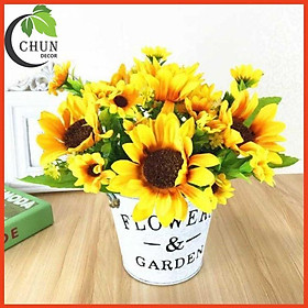 Mua Hoa giả - Chậu hoa hướng dương lụa Vintage trang trí nhà cửa  cửa hàng  văn phòng  lớp học