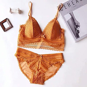 Bộ Đồ Lót Bralette Ren Không Gọng Mút Mỏng Liền S219