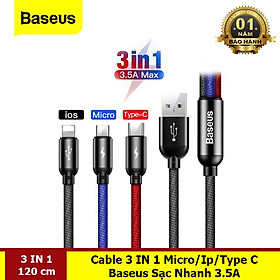 Mua Cáp Sạc Đa Năng 3 Đầu IP - Microusb - Type-C Dài 30cm / 120cm Sạc 3 Thiết Bị Cùng Một Lúc Công Suất 3.5A - Hàng Chính Hãng Baseus