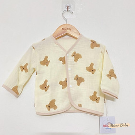 Áo dài tay cổ tim, áo cardigan thu đông đính gấu dễ thương cho bé QA40 Mimo Baby
