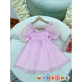 Đầm voan hoa công chúa cho bé gái phối nơ hở lưng size 10-40kg hàng thiết kế cao cấp