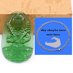 Mặt Phật Hư không tạng 5 cm (size XL) thuỷ tinh xanh lá kèm móc và dây chuyền inox, Mặt Phật bản mệnh