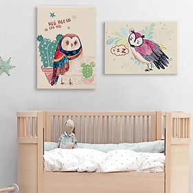 Bộ 2 tranh canvas treo tường Bé Cú Ngủ Ngon 40×60 cm