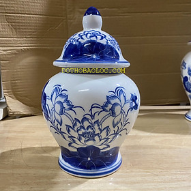 Mua Chóe thờ đựng muối gạo ngũ cốc thờ cúng gốm sứ Bát Tràng hình sen nở trong đầm 2 cỡ: Cao 21cm và 29cm