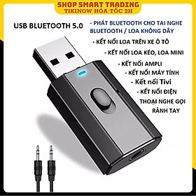 Hình ảnh Thiết bị thu phát âm thanh Usb bluetooth 5.0 đa chức năng jack cắm 3.5mm cho loa, Tivi, máy tính, laptop, xe ô tô tặng kèm que chọc sim