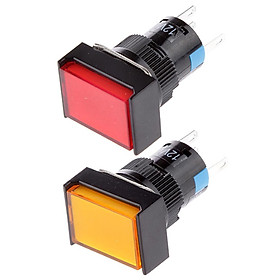 DC 12V Push Button Momentary Self Reset Square Switch with LED Light 5 Pin 16mm Red+Yellow