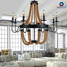 Đèn chùm trang trí SuperVilighting thả trần phòng khách bàn ăn hiện đại kiểu dây thừng - Đèn 8 Bóng