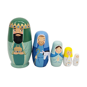 Set of 5 Cartoon Matryoshka Wooden Russian Nesting Dolls Handmade Home Decor