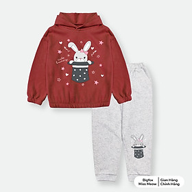 Bộ nỉ bông bé gái Bigfox Miss Meow size đại, bộ thu đông có mũ cho bé gái in Piza size trẻ em 3,4,5…11 tuổi