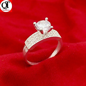 Nhẫn nữ Bạc Quang Thản bản nhỏ gắn kim cương nhân tạo 5ly chất liệu bạc ta - QTNU77